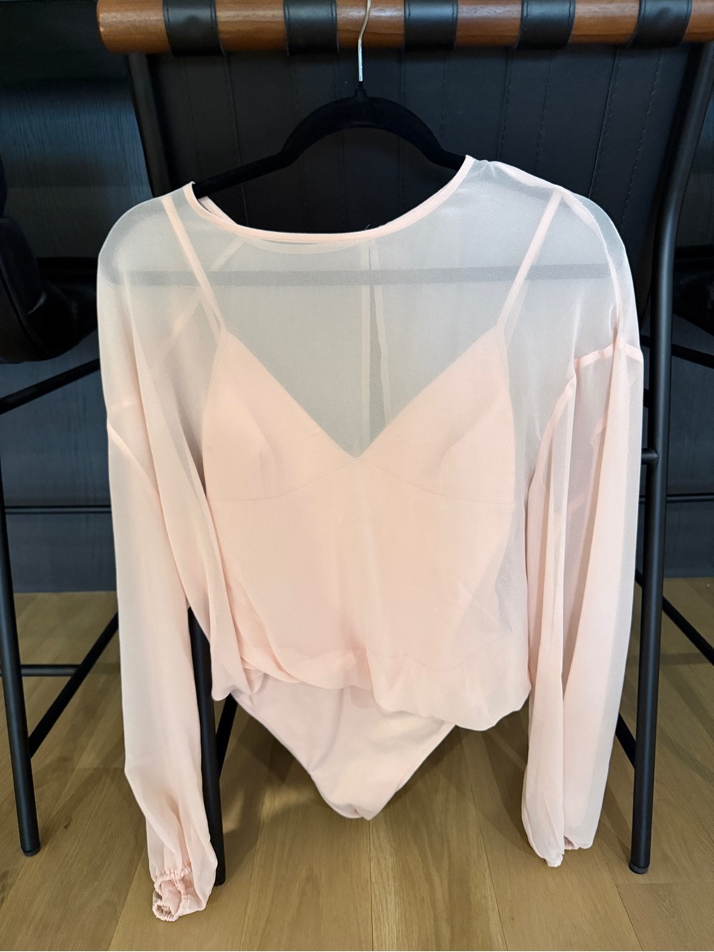 Wilfred Pale Pink Sheer Long-Sleeve Bodysuit Blouse